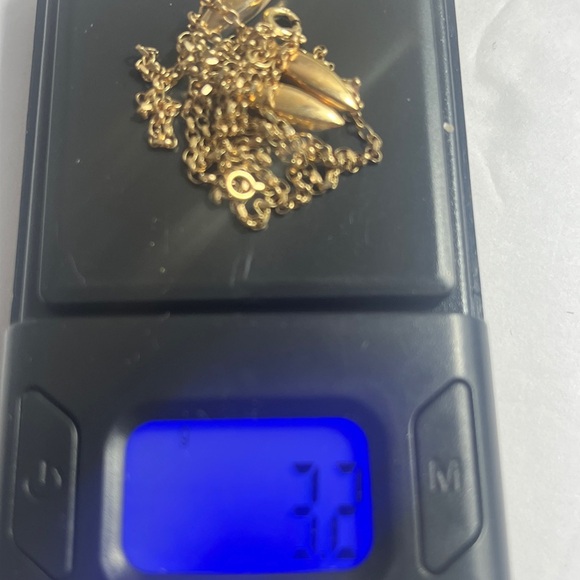 Beautiful 14kt Signed Necklace JJT NUGGET TEAR DROP 19” with 2” Drop - Picture 8 of 8